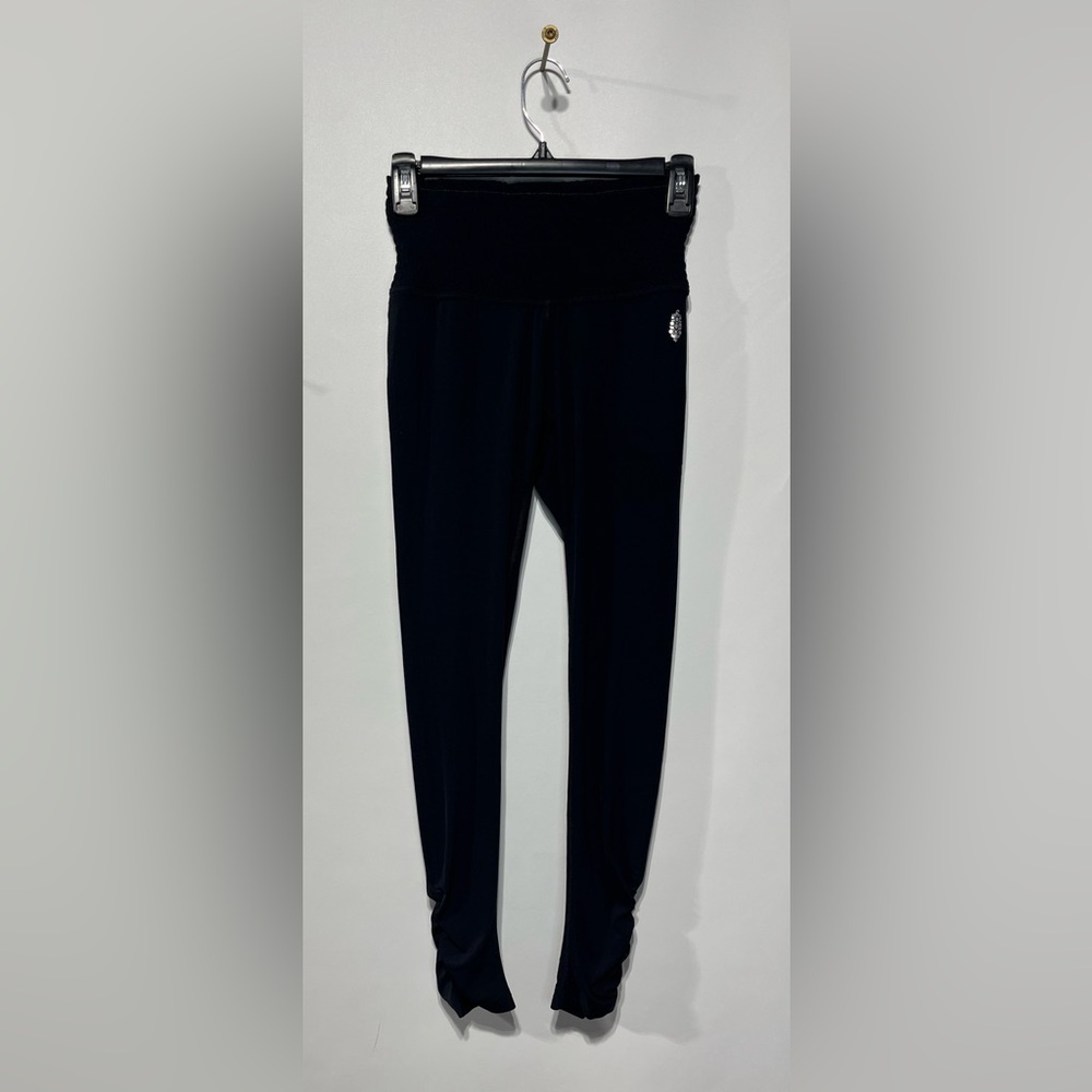 Free People Movement FP Black Wide Ruched Waist Leggings Size X-Small Flattering